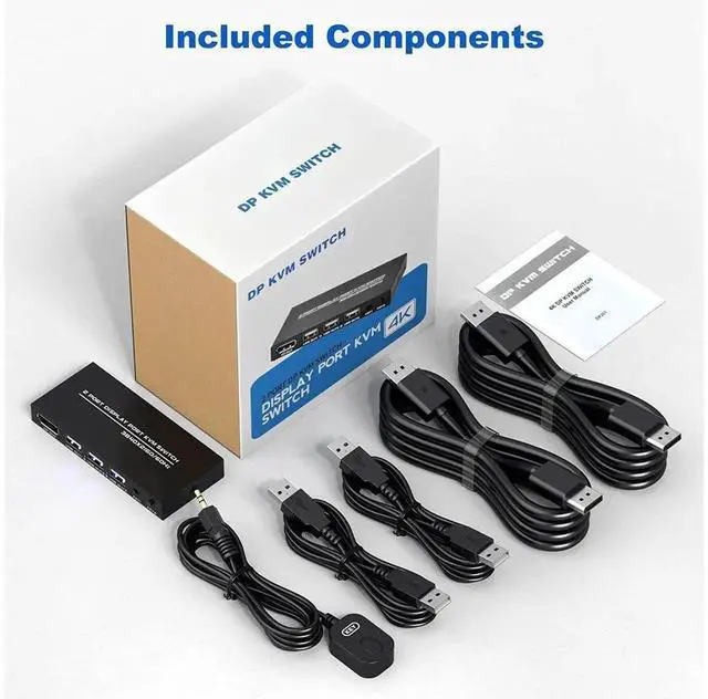Alt view image 5 of 7 - 2Port DisplayPort KVM Switch, 2 Computers Share One 4K@60Hz DP Monitor, Keyboard Mouse Printer USB Peripherals, Ultra HD DP KVM Switcher with 2 DP Cables & 2 USB Cables Included for Home Office Works
