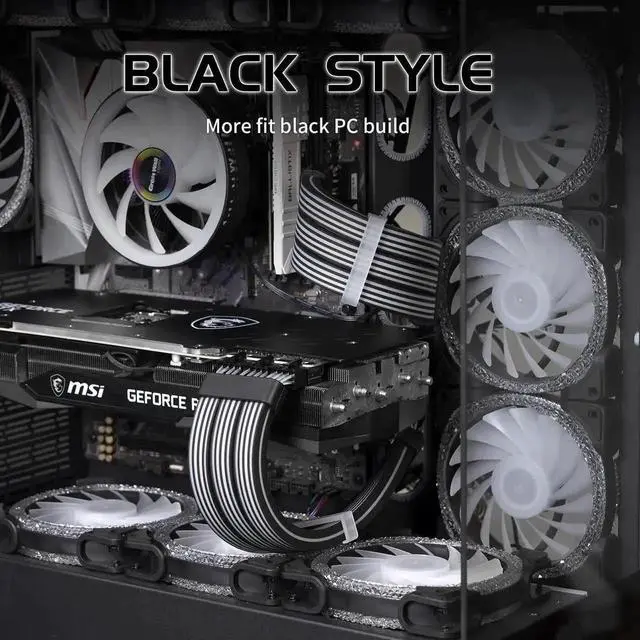 Alt view image 7 of 7 - 24Pin RGB PSU Extension Cable, 5V 3Pin Addressable ARGB Motherboard Power Supply Extension Cord, Custom Black Sleeved ARGB Power Cable for BlackThemed PC Case Building & DIY Desktop Modding