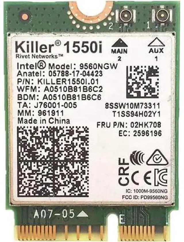 Main image of Killer 1550i AC 9560NGW M.2 CNVi WiFi Card, DualBand 1.73Gbps 802.11ac WirelessAC 9560AC Combo Module with Bluetooth 5.0, NGFF 2230 Internal Network Adapter for Windows 10 Laptops