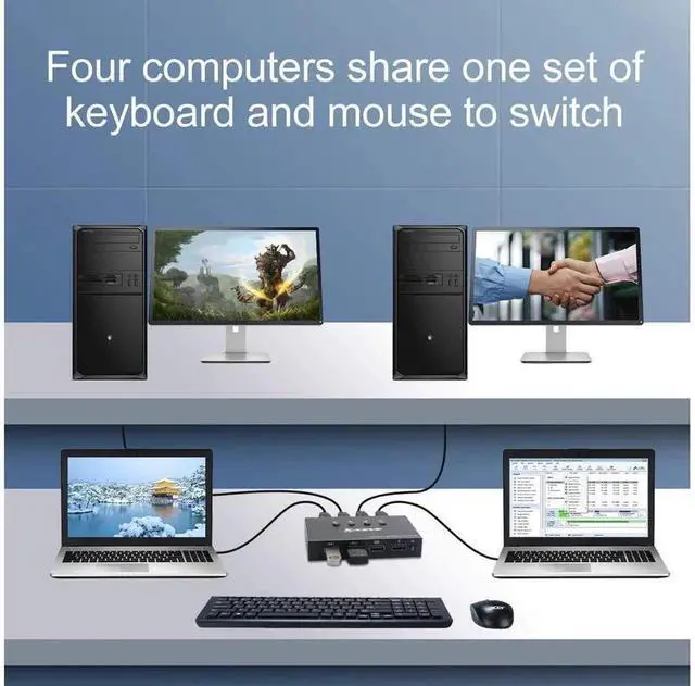 Alt view image 3 of 7 - eokCXOY USB 2.0 Switch Selector, 4In4Out USB KVM Switcher for 4 Computers Sharing 4 USB Devices, Control Mouse Keyboard Scanner Printer, Comes with Remote Control (Battery Not Included)