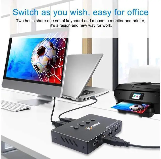 Alt view image 7 of 7 - eokCXOY USB 2.0 Switch Selector, 4In4Out USB KVM Switcher for 4 Computers Sharing 4 USB Devices, Control Mouse Keyboard Scanner Printer, Comes with Remote Control (Battery Not Included)