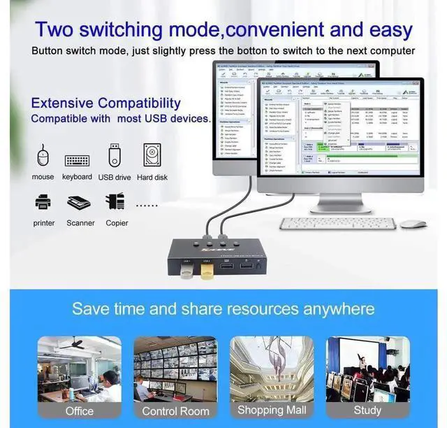 Alt view image 6 of 7 - eokCXOY USB 2.0 Switch Selector, 4In4Out USB KVM Switcher for 4 Computers Sharing 4 USB Devices, Control Mouse Keyboard Scanner Printer, Comes with Remote Control (Battery Not Included)