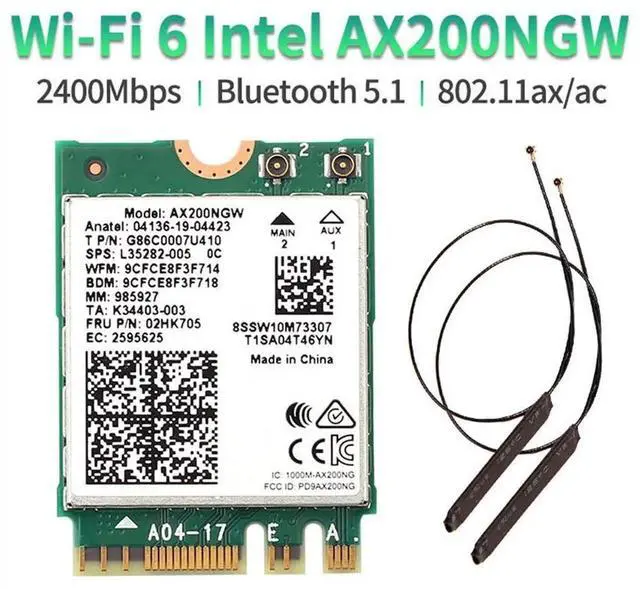 Main image of eokCXOY AX200NGW M.2 KeyE WiFi 6 Wireless Card, DualBand 802.11ax 2.4G/5GHz 2400Mbps Module with MUMIMO, Bluetooth 5.1, NGFF 2230 WiFi Adapter, Complete with Antennas for Windows 10