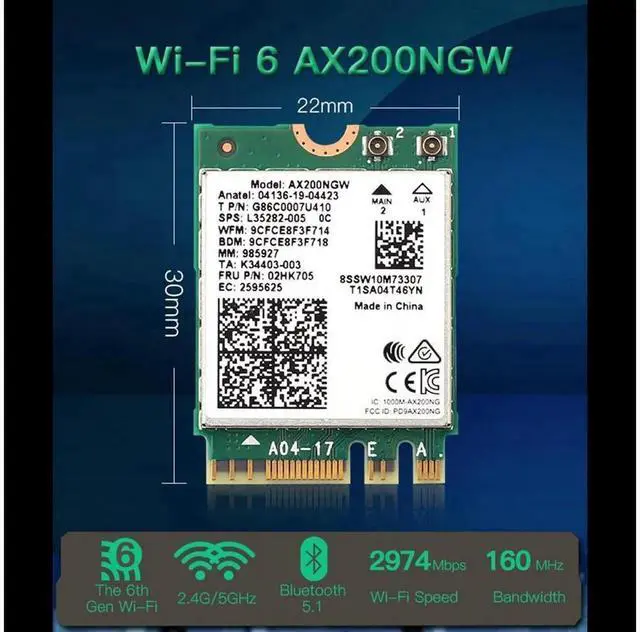 Alt view image 5 of 7 - eokCXOY AX200NGW M.2 KeyE WiFi 6 Wireless Card, DualBand 802.11ax 2.4G/5GHz 2400Mbps Module with MUMIMO, Bluetooth 5.1, NGFF 2230 WiFi Adapter, Complete with Antennas for Windows 10