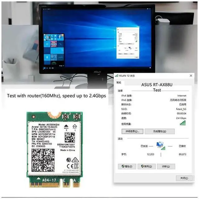 Alt view image 4 of 7 - eokCXOY AX200NGW M.2 KeyE WiFi 6 Wireless Card, DualBand 802.11ax 2.4G/5GHz 2400Mbps Module with MUMIMO, Bluetooth 5.1, NGFF 2230 WiFi Adapter, Complete with Antennas for Windows 10