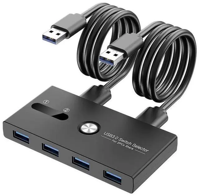 Main image of eokCXOY 4Port USB 3.0 Switch Selector, USB KVM Peripheral Switcher Box for PC Laptop, Share Mouse Keyboard Scanner Printer, OneButton Switching, Comes with 2 Pieces USB 3.0 Cables Included