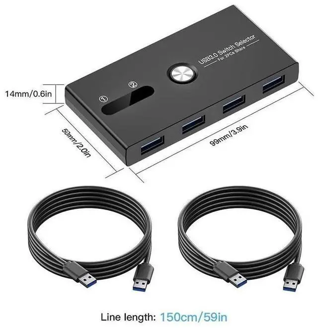 Alt view image 6 of 7 - eokCXOY 4Port USB 3.0 Switch Selector, USB KVM Peripheral Switcher Box for PC Laptop, Share Mouse Keyboard Scanner Printer, OneButton Switching, Comes with 2 Pieces USB 3.0 Cables Included