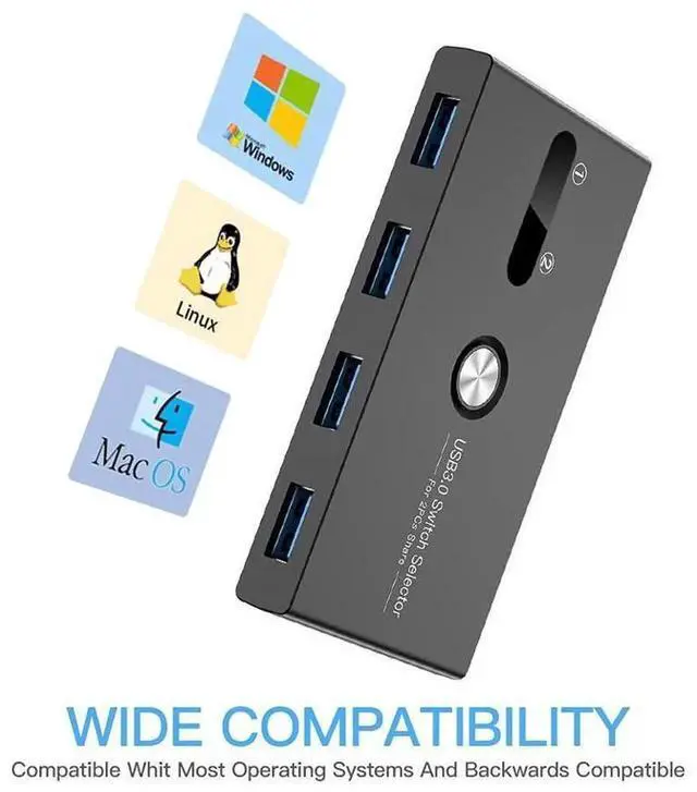 Alt view image 7 of 7 - eokCXOY 4Port USB 3.0 Switch Selector, USB KVM Peripheral Switcher Box for PC Laptop, Share Mouse Keyboard Scanner Printer, OneButton Switching, Comes with 2 Pieces USB 3.0 Cables Included