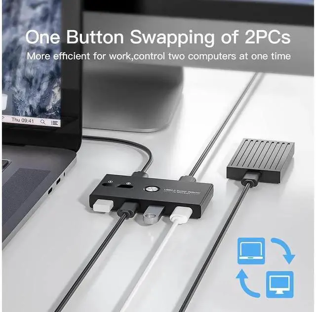Alt view image 2 of 7 - eokCXOY 4Port USB 3.0 Switch Selector, USB KVM Peripheral Switcher Box for PC Laptop, Share Mouse Keyboard Scanner Printer, OneButton Switching, Comes with 2 Pieces USB 3.0 Cables Included