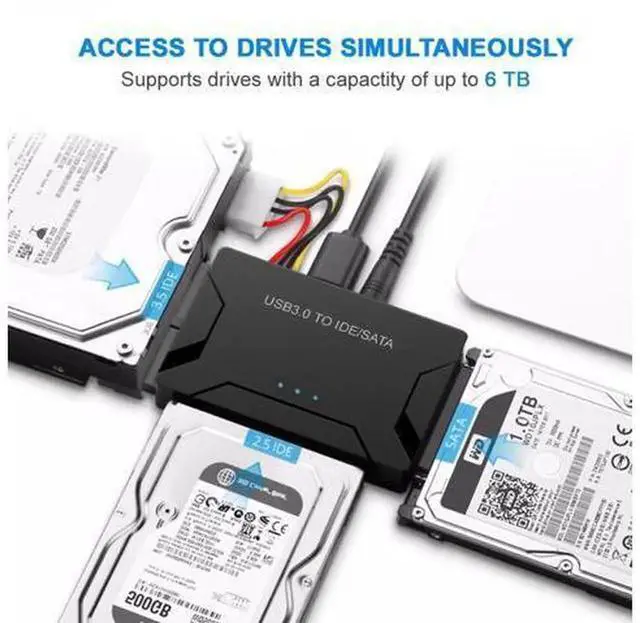 Alt view image 6 of 7 - STANSTAR USB 3.0 to IDE SATA Converter Hard Drive Adapter with Power Switch, for 2.5"/3.5" SATA HDD SSD & IDE HDD Optical Drives, 5TB Max, Includes 12V 2A Power Adapter and USB 3.0 Cable
