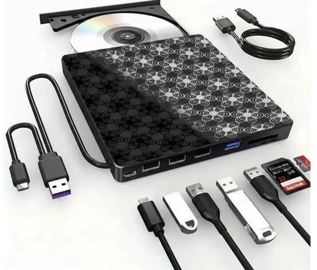 Main image of UltraSlim Portable External CD DVD Drive, 8in1 USB 3.0 Optical Disk Drive, DVD Player CD Burner for Laptop Desktop PC, Compatible with Windows 11/10/8, Linux, Mac OS, MacBook Pro & MacBook Air