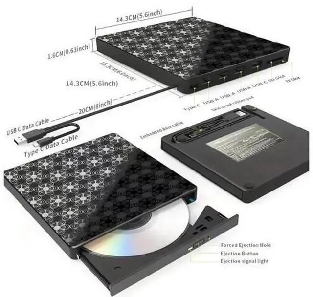 Alt view image 6 of 7 - UltraSlim Portable External CD DVD Drive, 8in1 USB 3.0 Optical Disk Drive, DVD Player CD Burner for Laptop Desktop PC, Compatible with Windows 11/10/8, Linux, Mac OS, MacBook Pro & MacBook Air