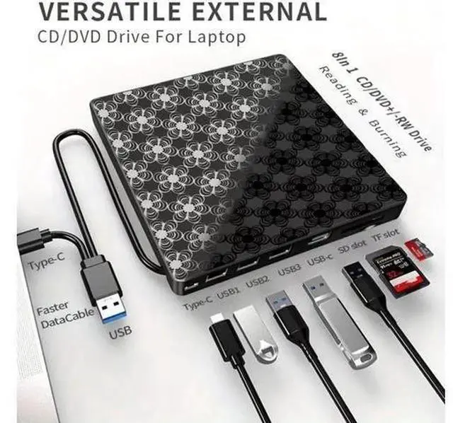 Alt view image 7 of 7 - UltraSlim Portable External CD DVD Drive, 8in1 USB 3.0 Optical Disk Drive, DVD Player CD Burner for Laptop Desktop PC, Compatible with Windows 11/10/8, Linux, Mac OS, MacBook Pro & MacBook Air