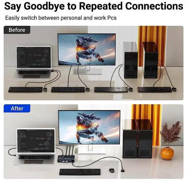 Alt view image 2 of 7 - 4×4 USB 3.0 Switch Selector, 4Computersto4Devices USB Switcher for Keyboard Mouse Scanner Printer, Wired Remote Control Included, 4 PCS USB 3.0 Cables, Compatible with Mac Windows Linux System