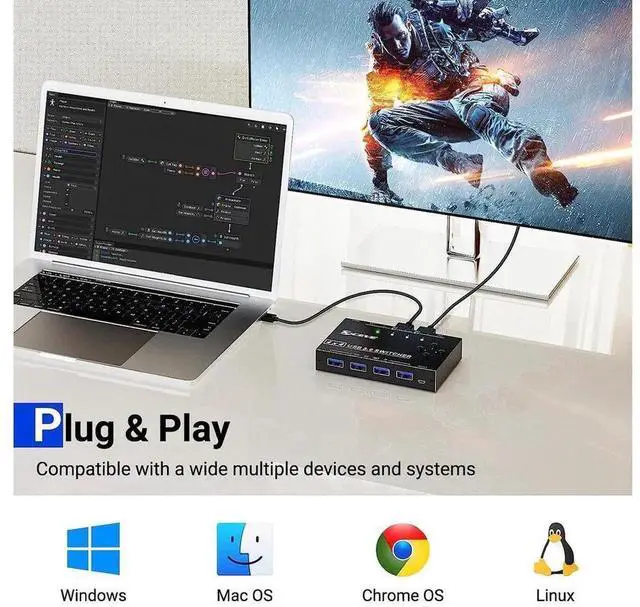 Alt view image 5 of 7 - 4×4 USB 3.0 Switch Selector, 4Computersto4Devices USB Switcher for Keyboard Mouse Scanner Printer, Wired Remote Control Included, 4 PCS USB 3.0 Cables, Compatible with Mac Windows Linux System