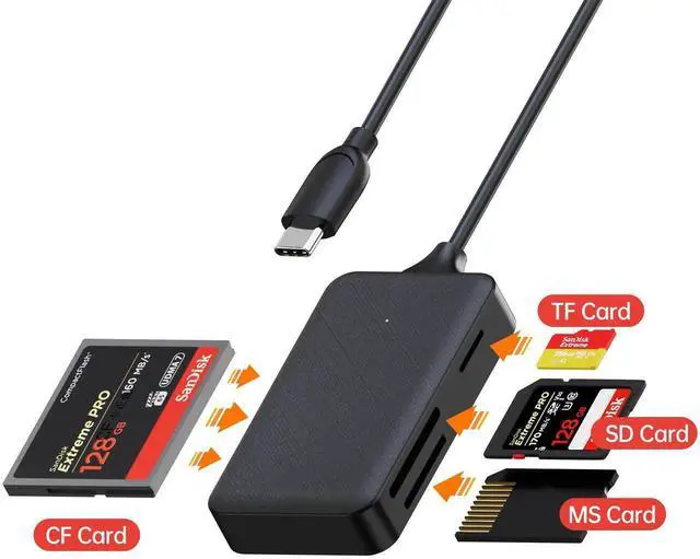 Alt view image 5 of 7 - USBC 4in1 Memory Card Reader USB 3.0 HighSpeed Adapter, MultiSlot Card Reader for SD/TF/MS/CF Cards, OTG Supported, PlugandPlay TypeC Hub for Phone, Tablet, Laptop Fast Data Transfer