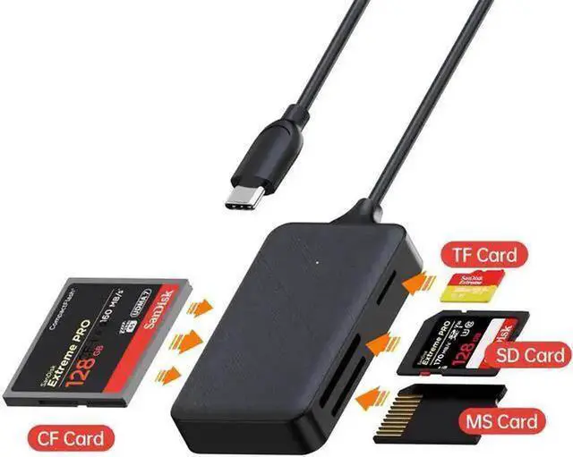 Alt view image 7 of 7 - USBC 4in1 Memory Card Reader USB 3.0 HighSpeed Adapter, MultiSlot Card Reader for SD/TF/MS/CF Cards, OTG Supported, PlugandPlay TypeC Hub for Phone, Tablet, Laptop Fast Data Transfer
