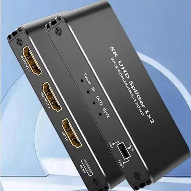 Alt view image 5 of 6 - Torpedo Nova HDMI 2.1 1x2 Splitter with Built-in Scaler, 8K@60Hz 4K@120Hz 48Gbps Bandwidth, HDCP 2.3 Bypass, HDR10 VRR ALLM Supported for PS5 Xbox Gaming Dual Monitor Setup