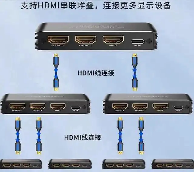 Alt view image 4 of 6 - Torpedo Nova HDMI 2.1 1x2 Splitter with Built-in Scaler, 8K@60Hz 4K@120Hz 48Gbps Bandwidth, HDCP 2.3 Bypass, HDR10 VRR ALLM Supported for PS5 Xbox Gaming Dual Monitor Setup