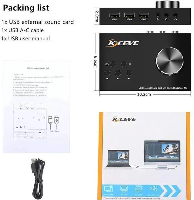 Alt view image 3 of 7 - USB External Sound Card with Volume Adjustment Knob, Multimedia Audio Controller Adapter with Independent 3.5mm Headphone & Mic Jack, Plug and Play Compatible with Windows Mac Linux Laptop Desktop PC