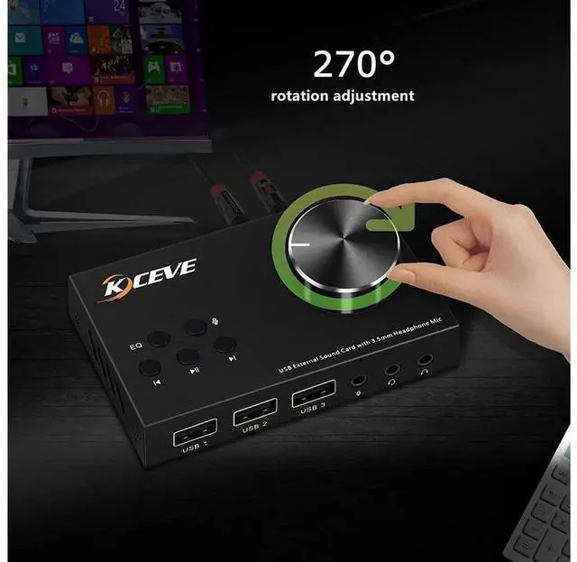 Alt view image 6 of 7 - USB External Sound Card with Volume Adjustment Knob, Multimedia Audio Controller Adapter with Independent 3.5mm Headphone & Mic Jack, Plug and Play Compatible with Windows Mac Linux Laptop Desktop PC
