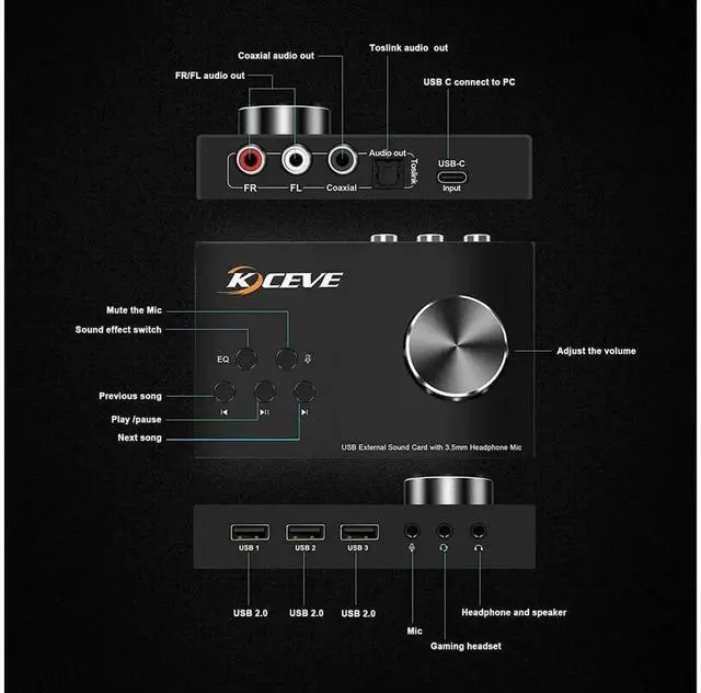 Alt view image 4 of 7 - USB External Sound Card with Volume Adjustment Knob, Multimedia Audio Controller Adapter with Independent 3.5mm Headphone & Mic Jack, Plug and Play Compatible with Windows Mac Linux Laptop Desktop PC