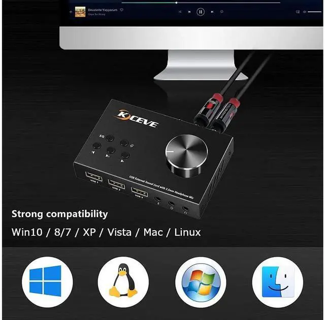 Alt view image 2 of 7 - USB External Sound Card with Volume Adjustment Knob, Multimedia Audio Controller Adapter with Independent 3.5mm Headphone & Mic Jack, Plug and Play Compatible with Windows Mac Linux Laptop Desktop PC