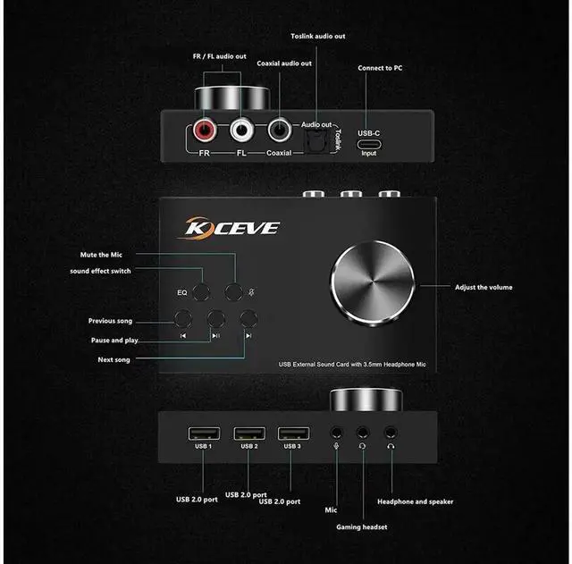 Alt view image 5 of 7 - USB External Sound Card with Volume Adjustment Knob, Multimedia Audio Controller Adapter with Independent 3.5mm Headphone & Mic Jack, Plug and Play Compatible with Windows Mac Linux Laptop Desktop PC