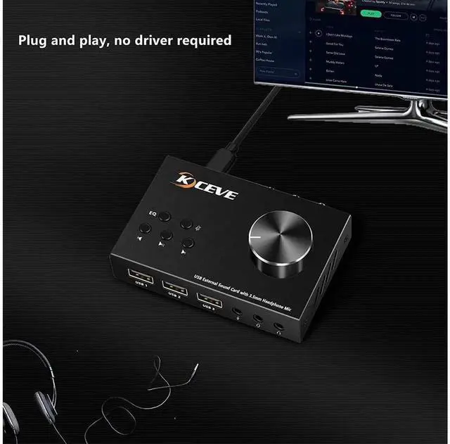 Alt view image 7 of 7 - USB External Sound Card with Volume Adjustment Knob, Multimedia Audio Controller Adapter with Independent 3.5mm Headphone & Mic Jack, Plug and Play Compatible with Windows Mac Linux Laptop Desktop PC