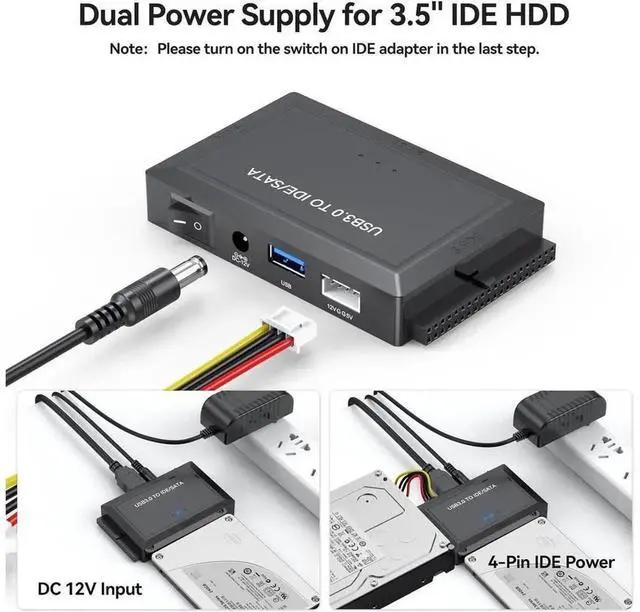 Alt view image 2 of 7 - USB 3.0 SATA IDE Hard Drive Reader Adapter, Universal HDD SSD Data Recovery Converter for 2.5/3.5 Inch SATA IDE Hard Disk, 5.25 Inch CD DVD ROM Optical Drive Data Backup Retrieval Connection Kit