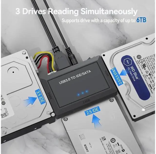 Alt view image 7 of 7 - USB 3.0 SATA IDE Hard Drive Reader Adapter, Universal HDD SSD Data Recovery Converter for 2.5/3.5 Inch SATA IDE Hard Disk, 5.25 Inch CD DVD ROM Optical Drive Data Backup Retrieval Connection Kit