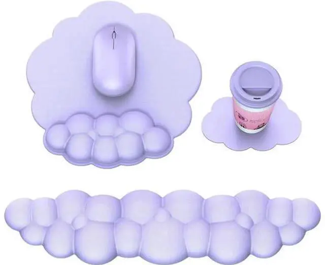 Main image of Purple Cloud Shape Ergonomic Keyboard Wrist Rest and Mouse Pad with Integrated Wrist Support Cushion, Soft Memory Foam Non-Slip Base Desk Set for Office Typing Gaming Fatigue Relief Hand Pain Preventi