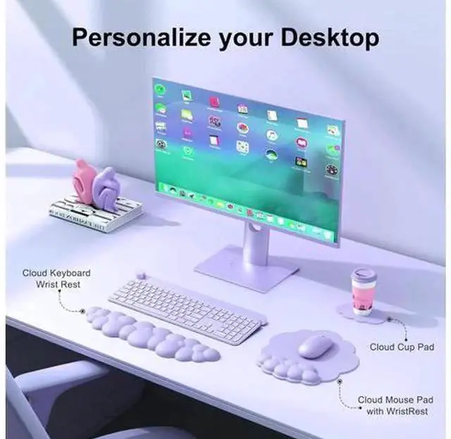 Alt view image 6 of 7 - Purple Cloud Shape Ergonomic Keyboard Wrist Rest and Mouse Pad with Integrated Wrist Support Cushion, Soft Memory Foam Non-Slip Base Desk Set for Office Typing Gaming Fatigue Relief Hand Pain Preventi