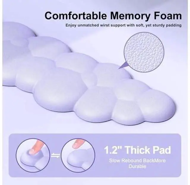 Alt view image 3 of 7 - Purple Cloud Shape Ergonomic Keyboard Wrist Rest and Mouse Pad with Integrated Wrist Support Cushion, Soft Memory Foam Non-Slip Base Desk Set for Office Typing Gaming Fatigue Relief Hand Pain Preventi