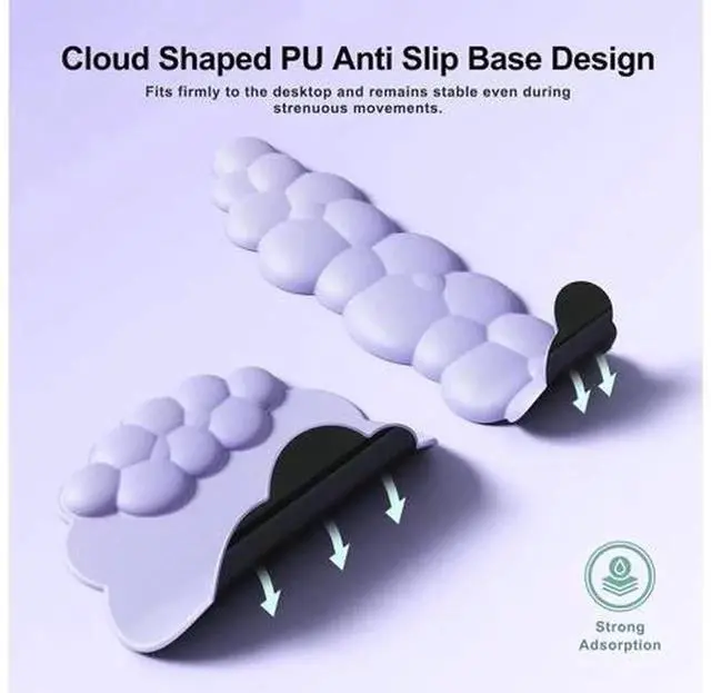 Alt view image 5 of 7 - Purple Cloud Shape Ergonomic Keyboard Wrist Rest and Mouse Pad with Integrated Wrist Support Cushion, Soft Memory Foam Non-Slip Base Desk Set for Office Typing Gaming Fatigue Relief Hand Pain Preventi