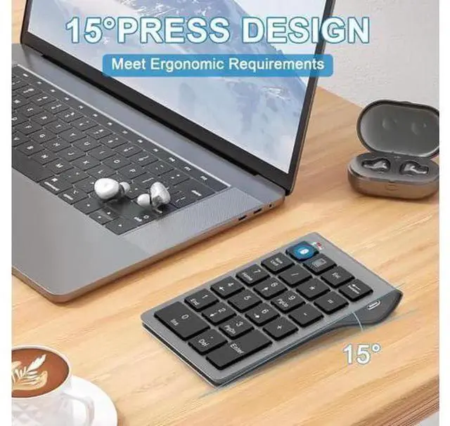 Alt view image 5 of 7 - 2 in 1 Wireless Bluetooth & Wired USB 10 Keys Numeric Keypad, Rechargeable Portable Number Pad for Laptop Desktop Notebook, Compatible with MacBook iPad ChromeBook EliteBook Windows and iOS Devices