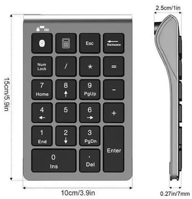 Alt view image 3 of 7 - 2 in 1 Wireless Bluetooth & Wired USB 10 Keys Numeric Keypad, Rechargeable Portable Number Pad for Laptop Desktop Notebook, Compatible with MacBook iPad ChromeBook EliteBook Windows and iOS Devices