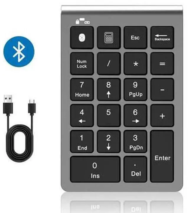 Alt view image 7 of 7 - 2 in 1 Wireless Bluetooth & Wired USB 10 Keys Numeric Keypad, Rechargeable Portable Number Pad for Laptop Desktop Notebook, Compatible with MacBook iPad ChromeBook EliteBook Windows and iOS Devices