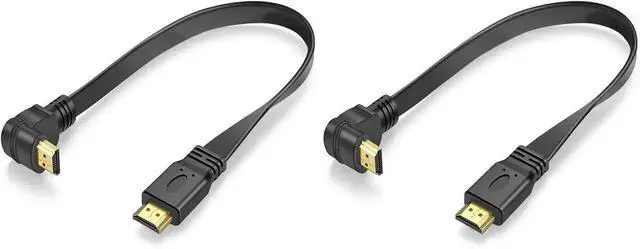 Main image of 2 Pack 1 Feet Flat Slim 270 Degree Right Angle HDMI Male to Male Extension Cable, High Speed Low Profile Flat HDMI Cord, Space-Saving L-Shaped Connector for Tight Corners Behind TV Monitor Laptop Game