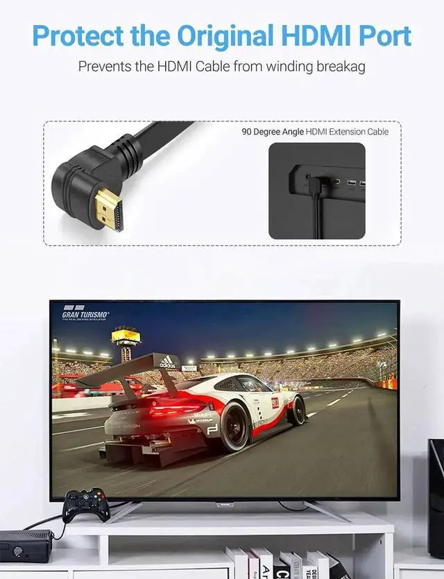 Alt view image 4 of 7 - 2 Pack 1 Feet Flat Slim 270 Degree Right Angle HDMI Male to Male Extension Cable, High Speed Low Profile Flat HDMI Cord, Space-Saving L-Shaped Connector for Tight Corners Behind TV Monitor Laptop Game