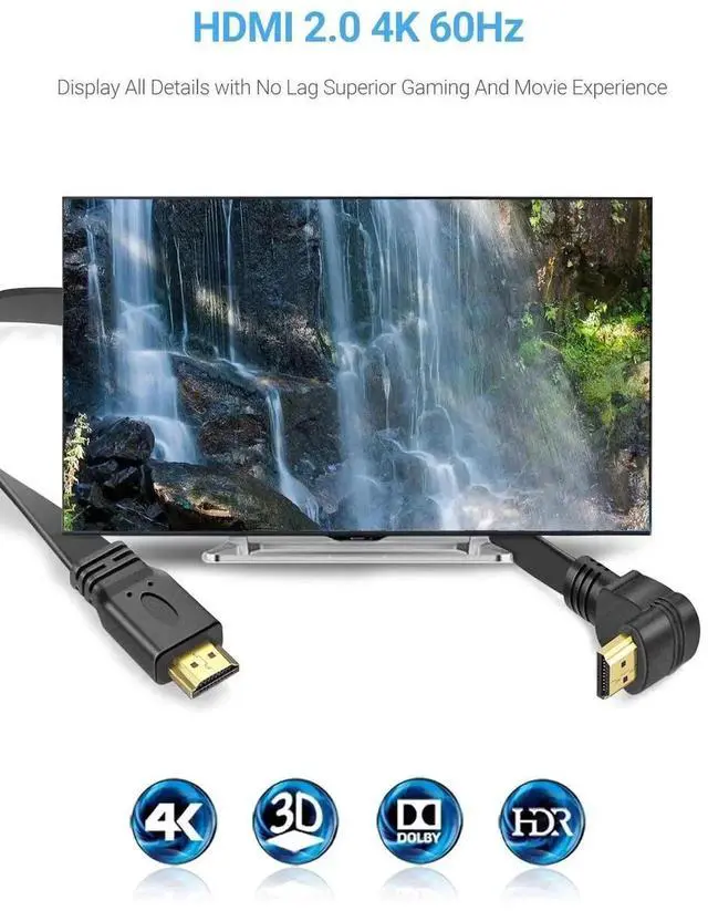 Alt view image 2 of 7 - 2 Pack 1 Feet Flat Slim 270 Degree Right Angle HDMI Male to Male Extension Cable, High Speed Low Profile Flat HDMI Cord, Space-Saving L-Shaped Connector for Tight Corners Behind TV Monitor Laptop Game