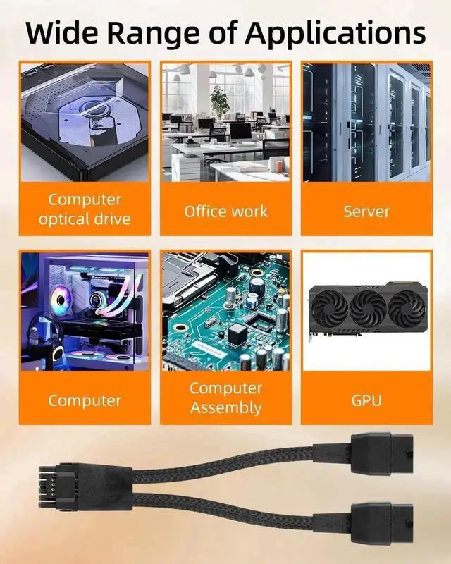 Alt view image 3 of 7 - 0.3M 16AWG PCIE 5.0 12VHPWR 16Pin GPU Power Splitter Cable, 12+4 Pin Male to Dual 8Pin PCIE Female Braided Extension Cord, Compatible with NVIDIA RTX 40 RTX 50 Series 12VHPWR Interface Graphics Cards
