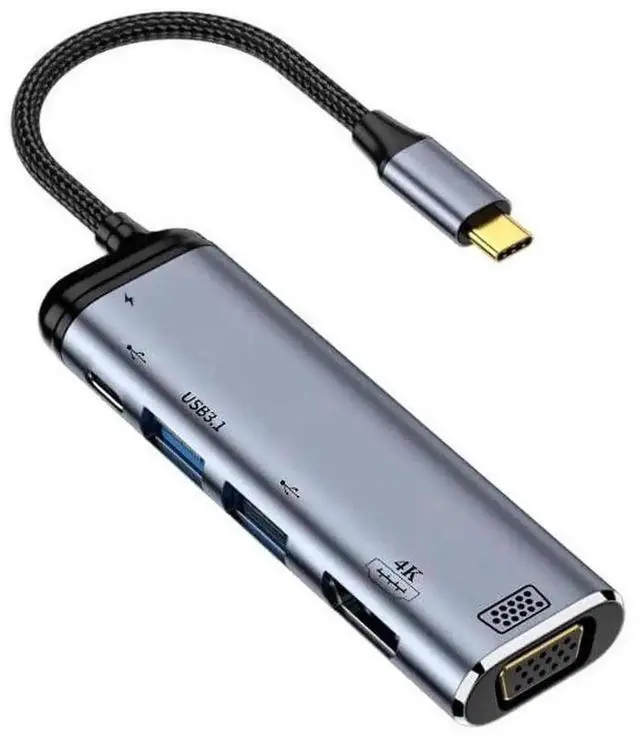 Main image of USB-C Multiport Adapter, USB 3.1 Type C to HDMI 4K@60Hz + VGA 1080P + USB3.0 Hub with 100W PD Charging Port, Dual Display Video Converter Docking Station for Laptops Phones Tablets