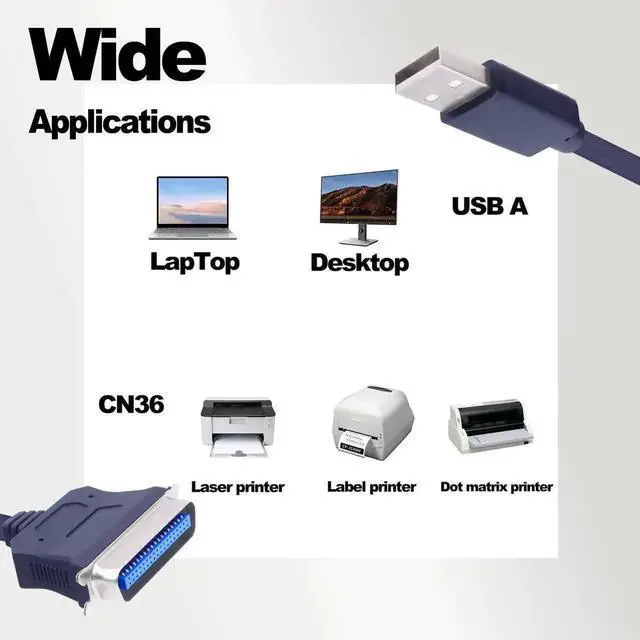 Alt view image 3 of 7 - 1.2M 3.9FT USB 2.0 to CN36 Centronics Parallel Printer Cable, IEEE 1284 Standard 36 Pin Female Parallel Port Converter Cord, USB to LPT Adapter for Old Dot Matrix Receipt Thermal Industrial Printers
