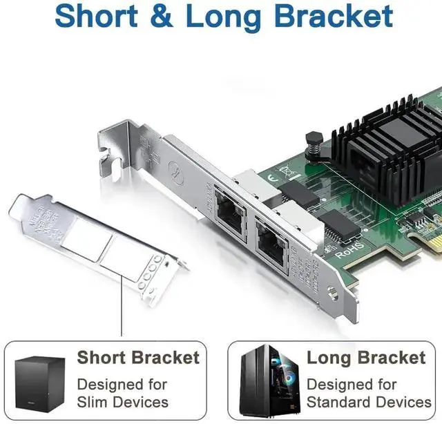 Alt view image 5 of 7 - Dual Port Gigabit PCIe Network Card with Intel I350 Chip, Equivalent to I350-T2 Ethernet Adapter, PCIe 2.1 X4 Interface, 2×RJ45 LAN Ports, Low Profile Bracket NIC Compatible with Windows, Windows Serv