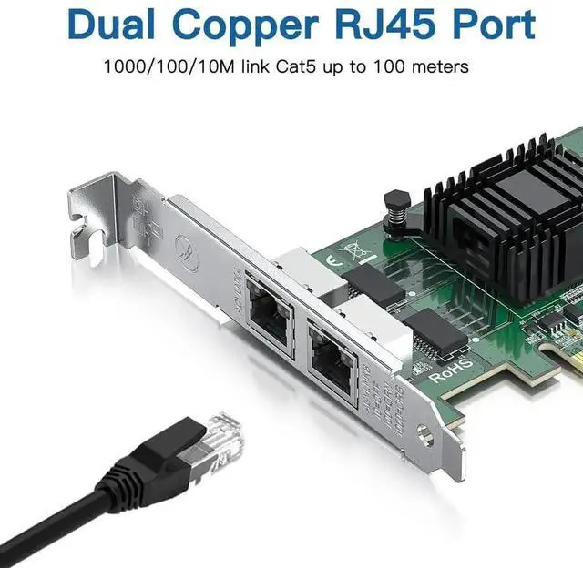 Alt view image 4 of 7 - Dual Port Gigabit PCIe Network Card with Intel I350 Chip, Equivalent to I350-T2 Ethernet Adapter, PCIe 2.1 X4 Interface, 2×RJ45 LAN Ports, Low Profile Bracket NIC Compatible with Windows, Windows Serv