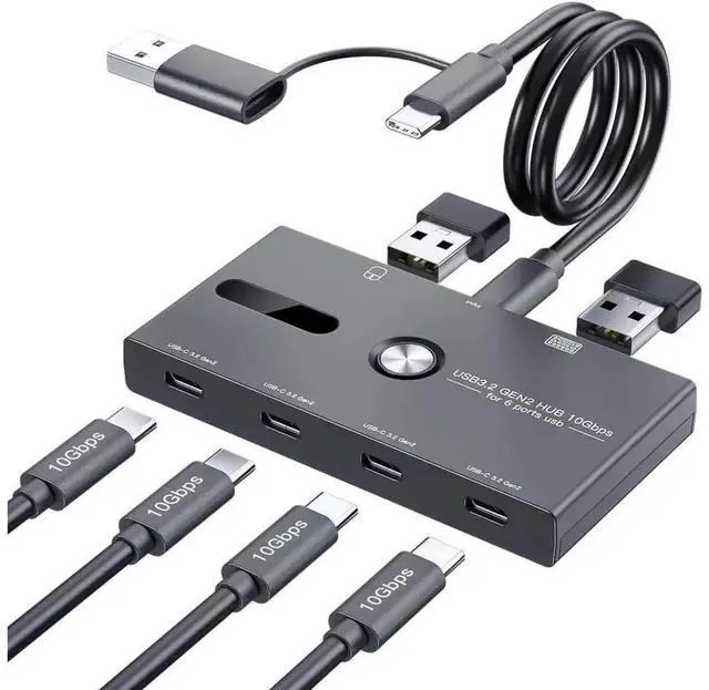 Main image of 6-Port USB 3.2 Gen 2 USB-C Hub 10Gbps High Speed Data Splitter, Type-C to 4 USB-A + 2 USB-C Multiport Adapter, Compatible with MacBook Pro Air iMac Surface Pro Chromebook Laptop PC, Data Only Without