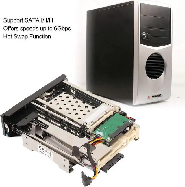 Alt view image 2 of 5 - Dual Bay Tool-Free SATA III Hard Drive Mobile Rack Cage, Tray-Less Hot Swap Backplane Enclosure for 2.5 Inch SSD HDD and 3.5 Inch SATA Hard Drives, Internal Chassis Hard Disk Mounting Bracket for PC D