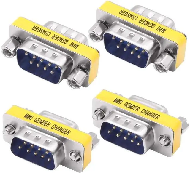 Main image of 4 Pack DB9 Solderless Gender Changer Adapter, 9 Pin RS232 D-SUB Male to Male Serial Port Coupler, Tool-Free Splice RS232 Connector for Industrial Equipment PLC Serial Communication Wiring Connection