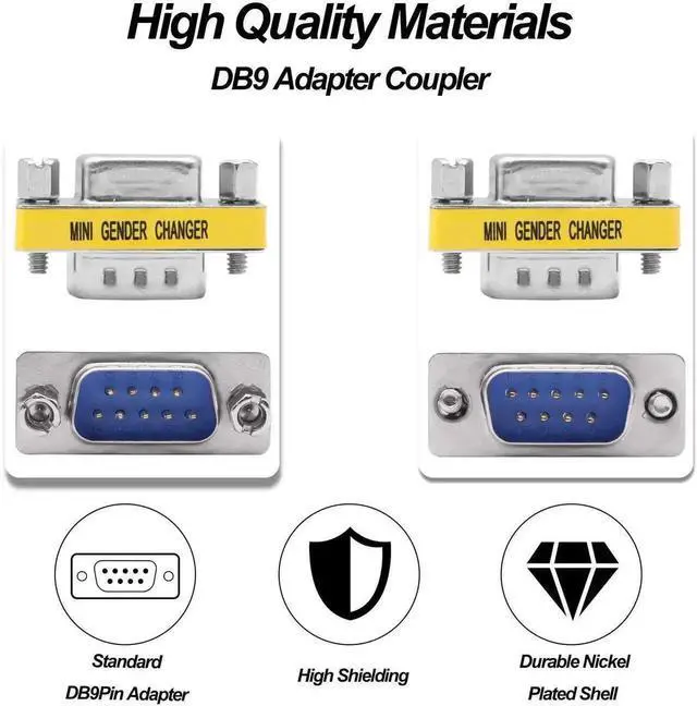 Alt view image 2 of 7 - 4 Pack DB9 Solderless Gender Changer Adapter, 9 Pin RS232 D-SUB Male to Male Serial Port Coupler, Tool-Free Splice RS232 Connector for Industrial Equipment PLC Serial Communication Wiring Connection